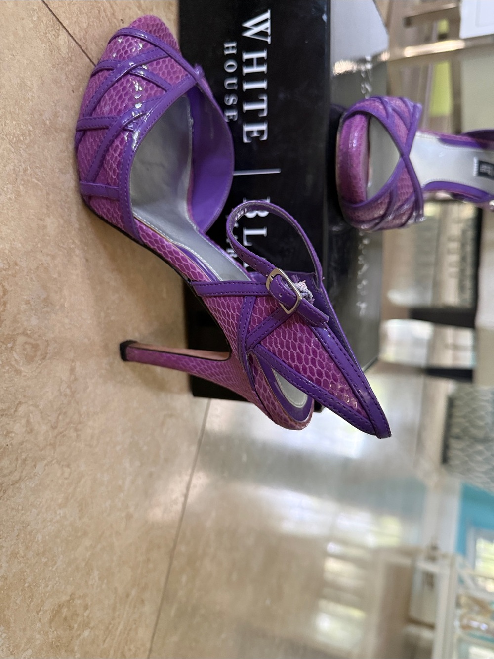 White House Black Market Gia Purple Strappy High Heels - Picture 5 of 8